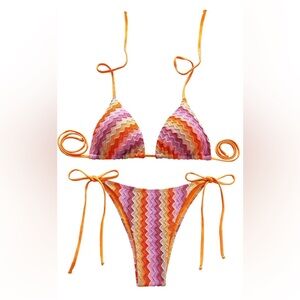 Pink purple orange Colorful Zigzag Bikini Set